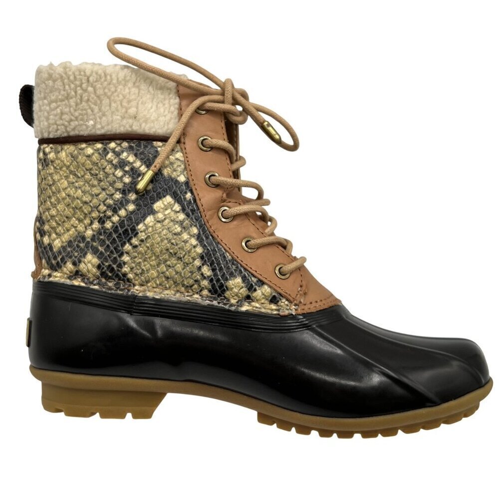 Sam Edelman Womens 7M Duck Boots Leather Upper Faux Fur Snake Pattern Waterproof - Picture 9 of 16